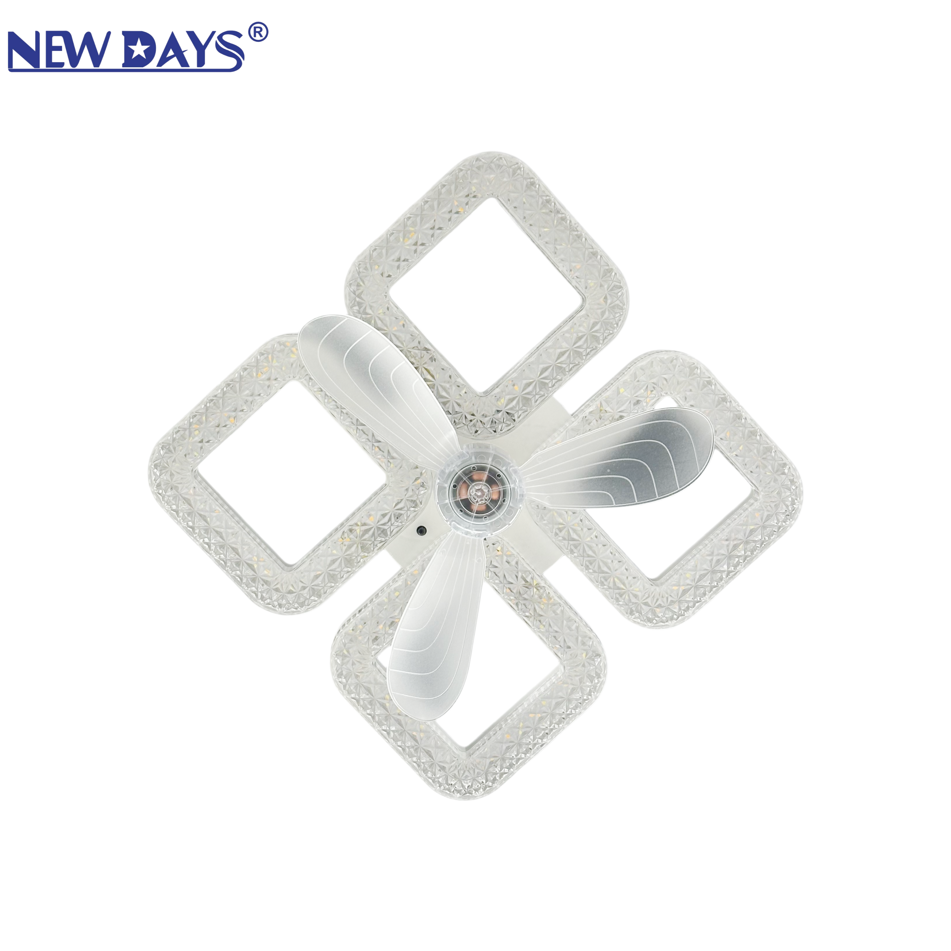 NEWDAYS brand's cross-border new led crystal ceiling fan light, detachable E27 lamp head, three-tone light strip remote control energy-saving lighting lamp