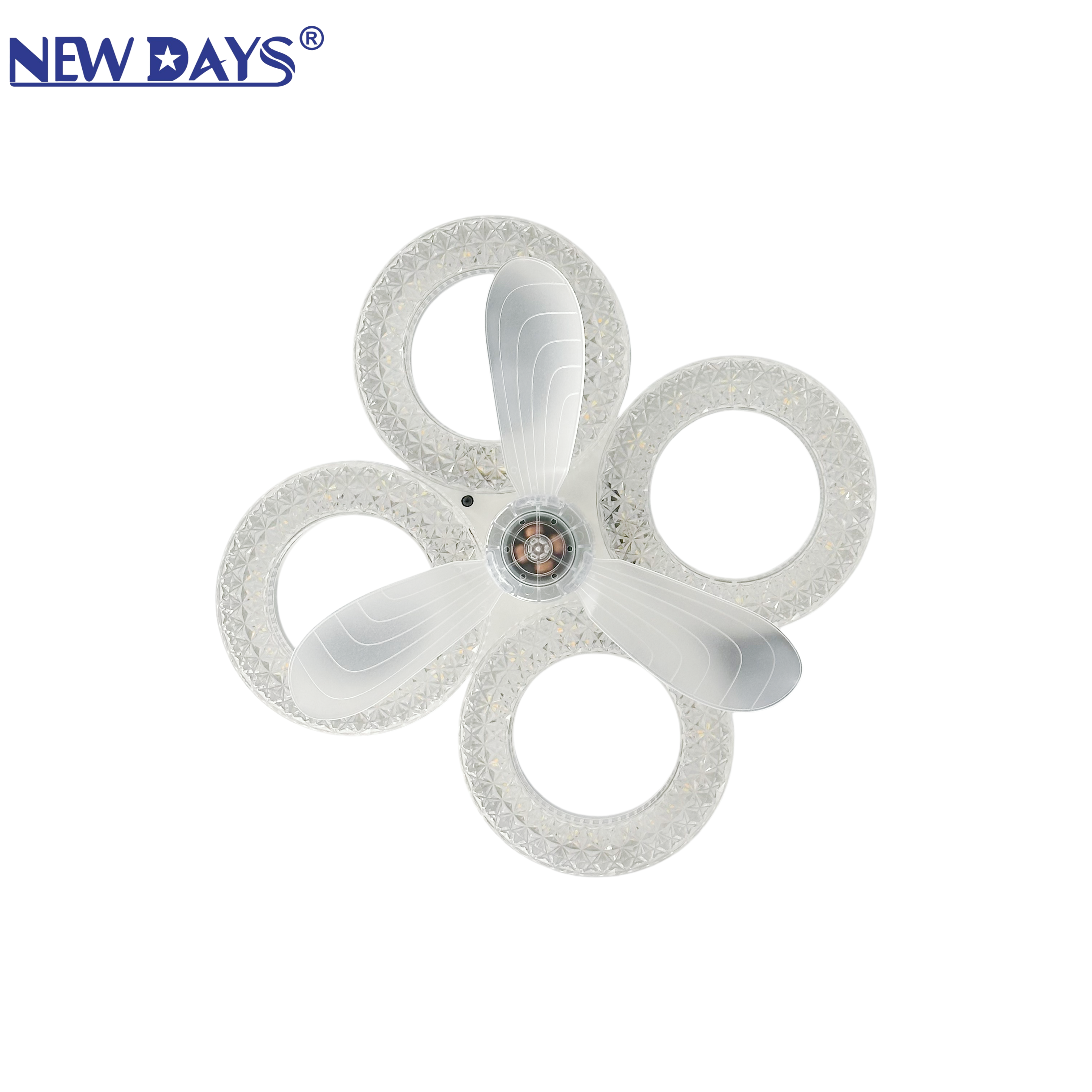 NEWDAYS brand cross border new arrival led cristal succión ventilador de techo luz de tres tonos con control remoto cabeza de lámpara E27 desmontable lámpara de ahorro de energía