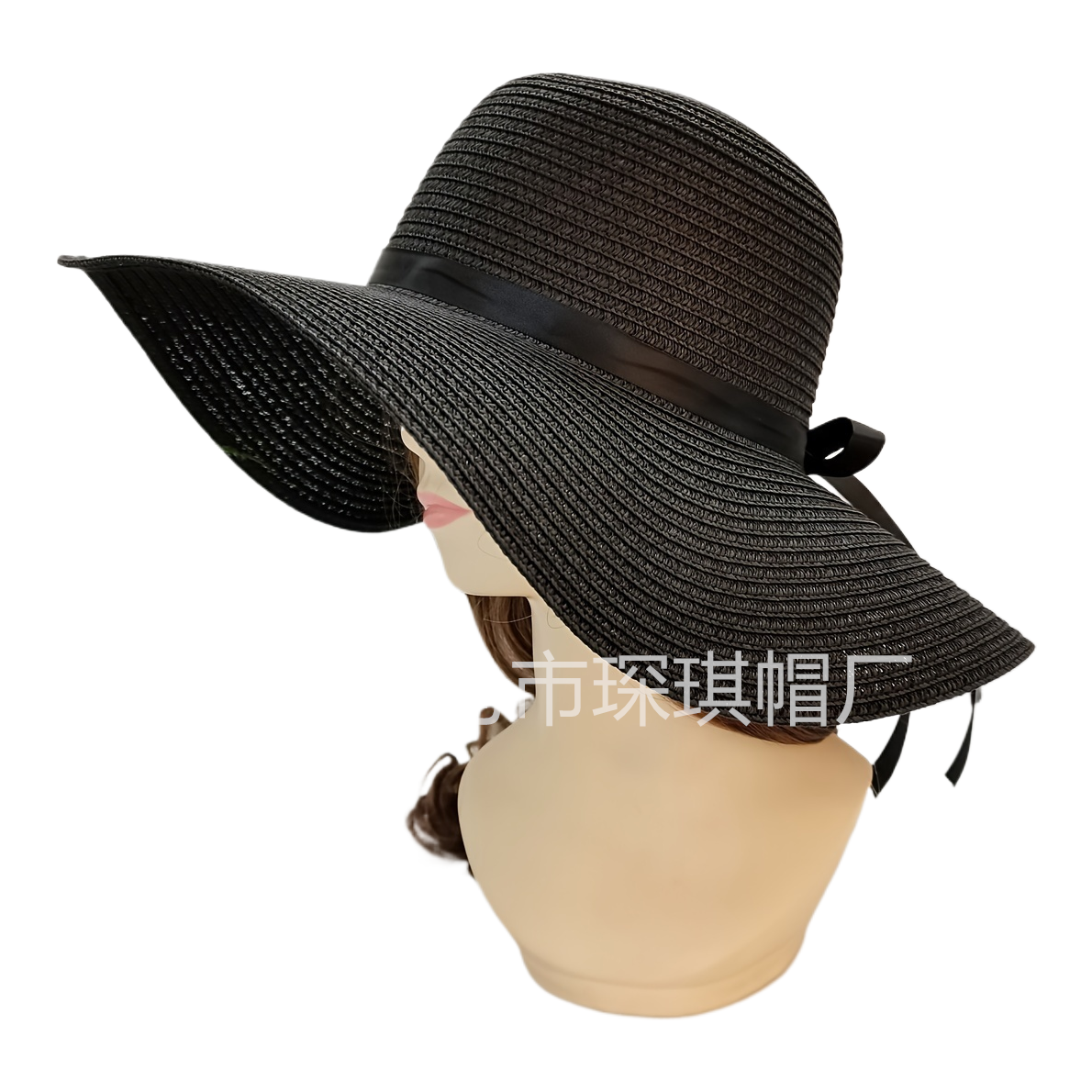 Summer ladies' beach hat, sun visor, wide-brimmed straw hat, simple, casual, versatile, foldable hat, bow sun hat Item Picture