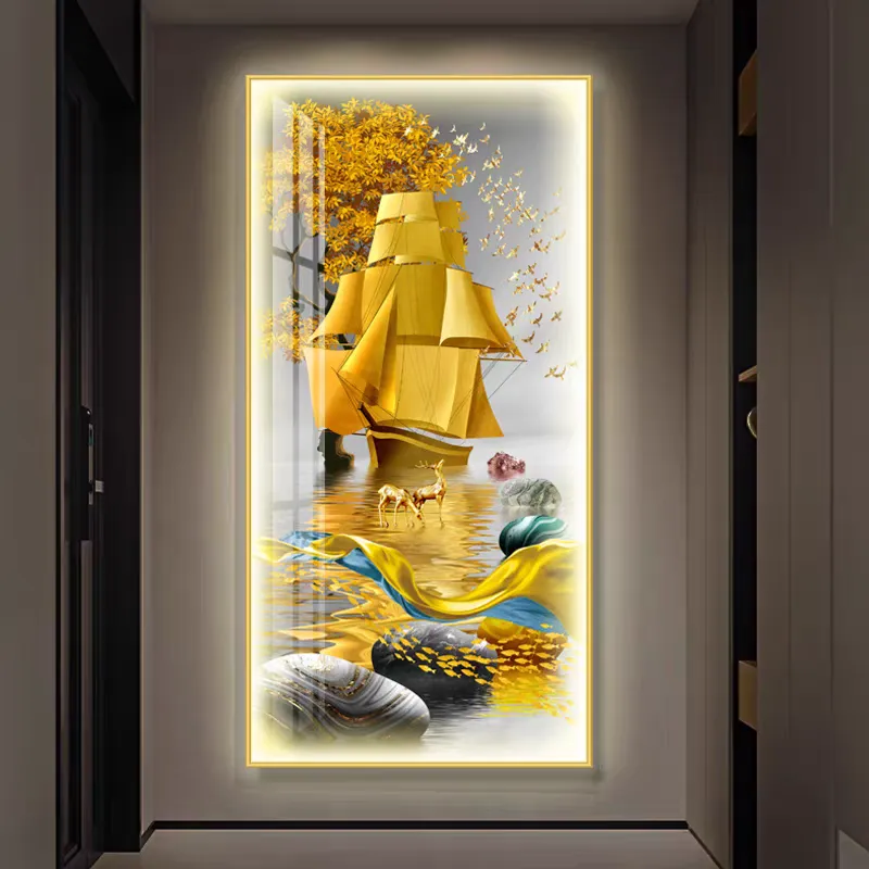 Home decoration decorative paintings, wall paintings, craft paintings, living room and bedroom decorative paintings, crystal porcelain paintings, LED entrance paintings with lights, large diamond carving paintings, factory direct sales, big discounts, customizable styles and sizes, aluminum alloy frames, gold and black styles available detail image 4