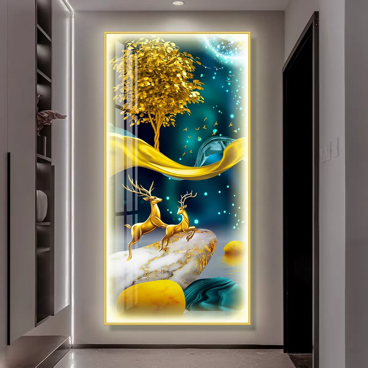 Home decoration decorative paintings, wall paintings, craft paintings, living room and bedroom decorative paintings, crystal porcelain paintings, LED entrance paintings with lights, large diamond carving paintings, factory direct sales, big discounts, customizable styles and sizes, aluminum alloy frames, gold and black styles available detail image 1