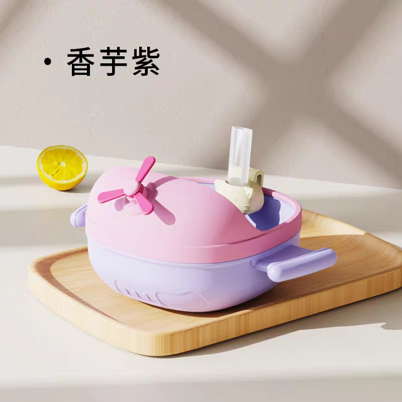母婴用品辅食碗哺育喂养喂养餐具不锈钢316食品级小飞机童趣300ml带吸管产品图