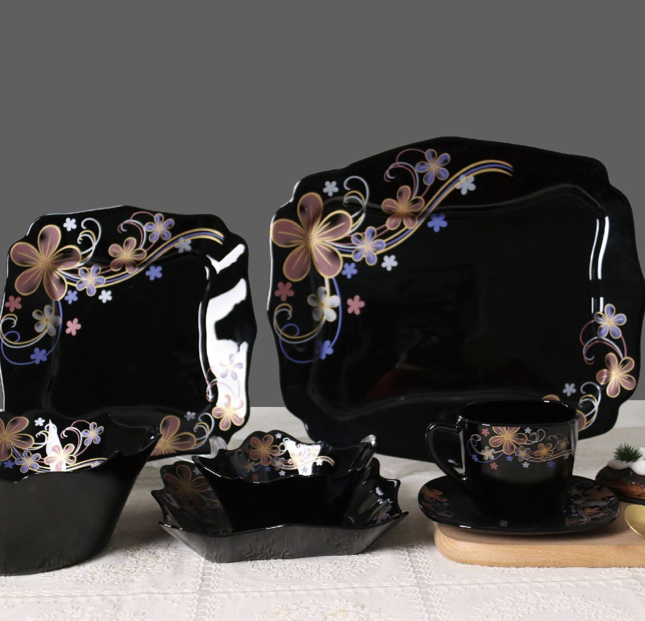 Rose white jade, porcelain white jade, glass, glass tableware, glass plate, opal glass set 038 Specification image