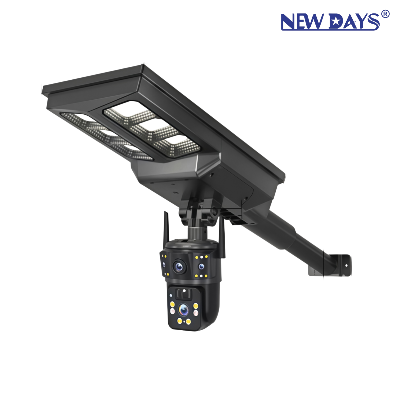NEWDAYS marca transfronteriza nueva luz de calle solar monitor hd doble cámara, control remoto inalámbrico, detección de movimiento de patio al aire libre