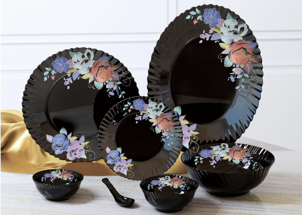 Rose white jade, porcelain white jade, glass, glass tableware, glass plate, opal glass set 038 Application Scenario