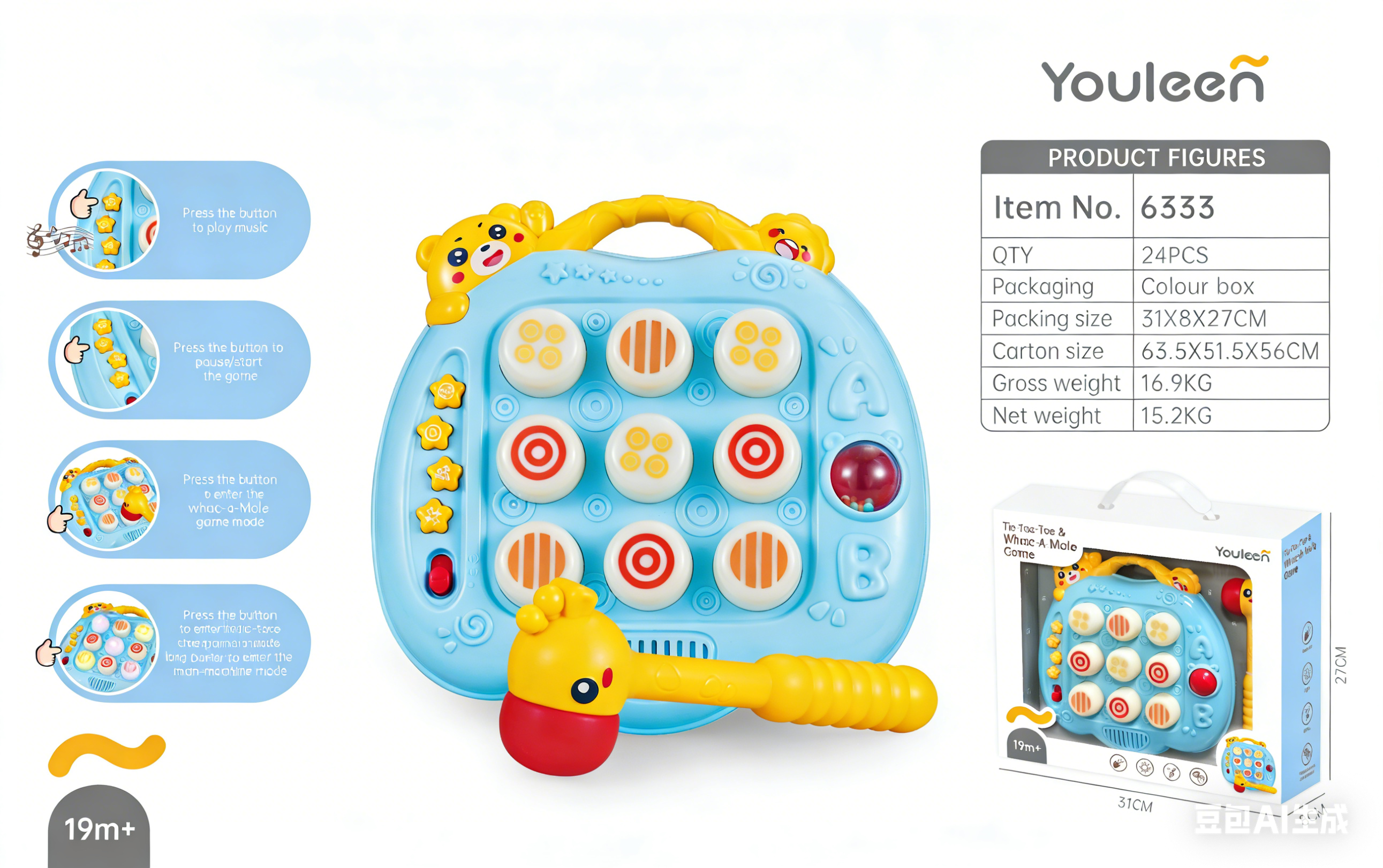 Youleen 6333 Three-in-a-Row & Whack-a-Mouse Game Children's Toy, tapping game console, Fun and educational early childhood toys Application Scenario