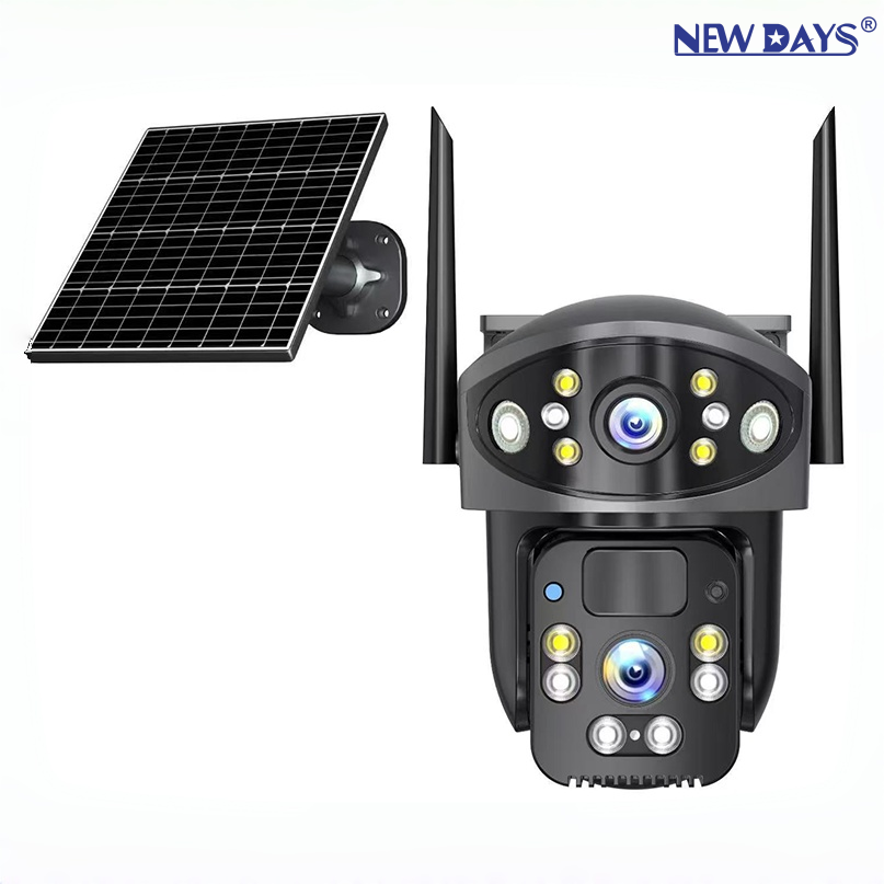NEWDAYS marca transfronteriza nueva cámara de vigilancia solar inteligente hd doble lente tres imágenes a prueba de agua detección móvil seguridad al aire libre