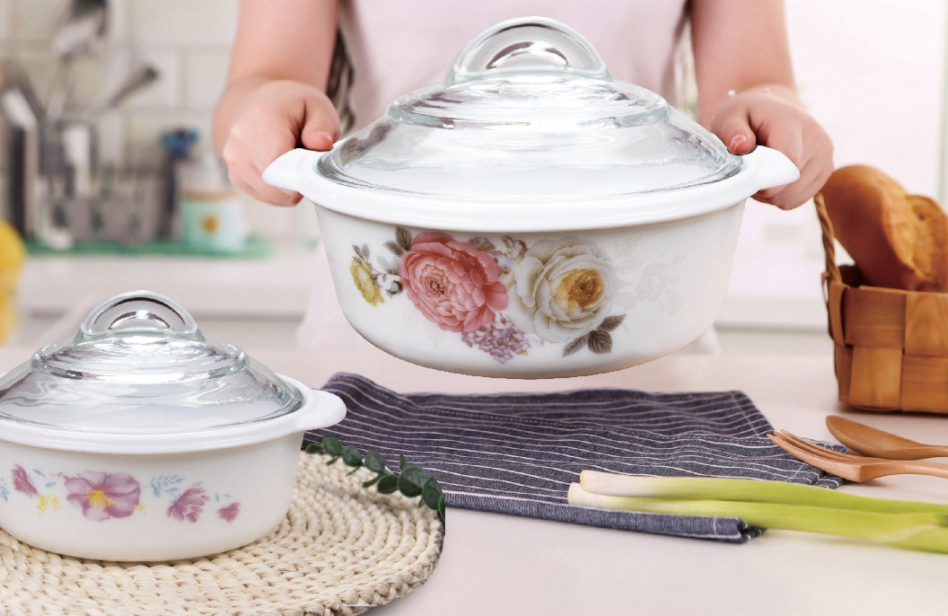 Limei White Jade porcelain white jade glass, glass tableware, glass plate, opal glass set 017