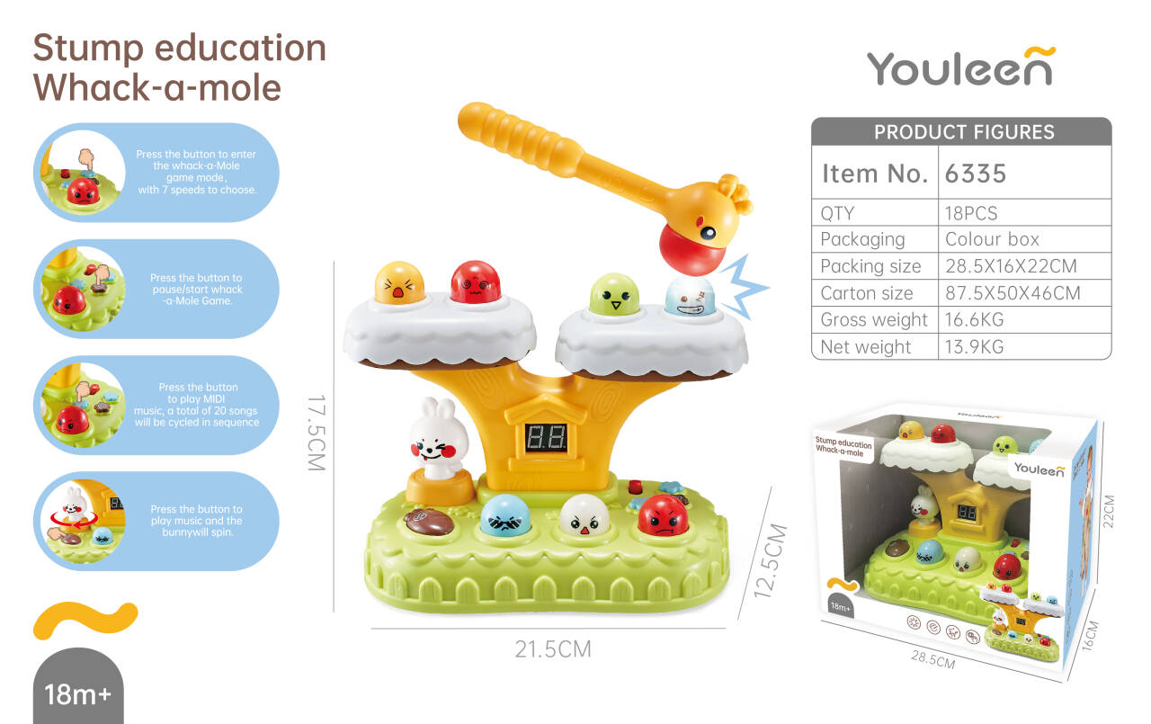 Youleen Stump Early Education Groundhog Stump Education, Hammer Groundhog Game, Stump Shaped Colorful Little Animal Toy Set Application Scenario