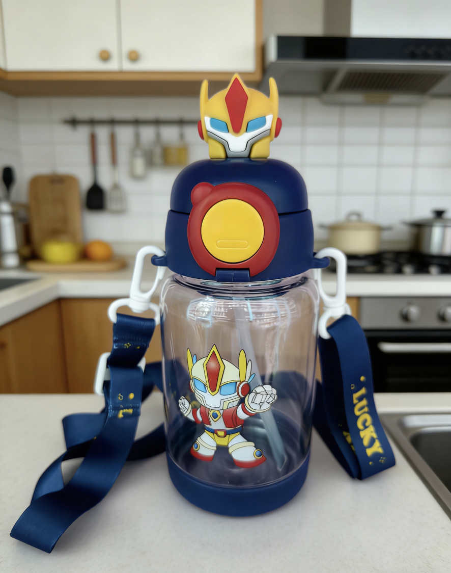 Straw cup, daily necessities, portable drinking cup, leak-proof lid, cup set, children, students, baby carrier, cartoon 3D, 500ml, pop-up lid, bouncing straw Specification image