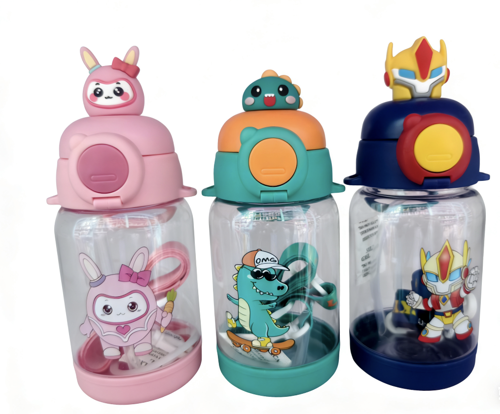 Straw cup, daily necessities, portable drinking cup, leak-proof lid, cup set, children, students, baby carrier, cartoon 3D, 500ml, pop-up lid, bouncing straw detail image 3