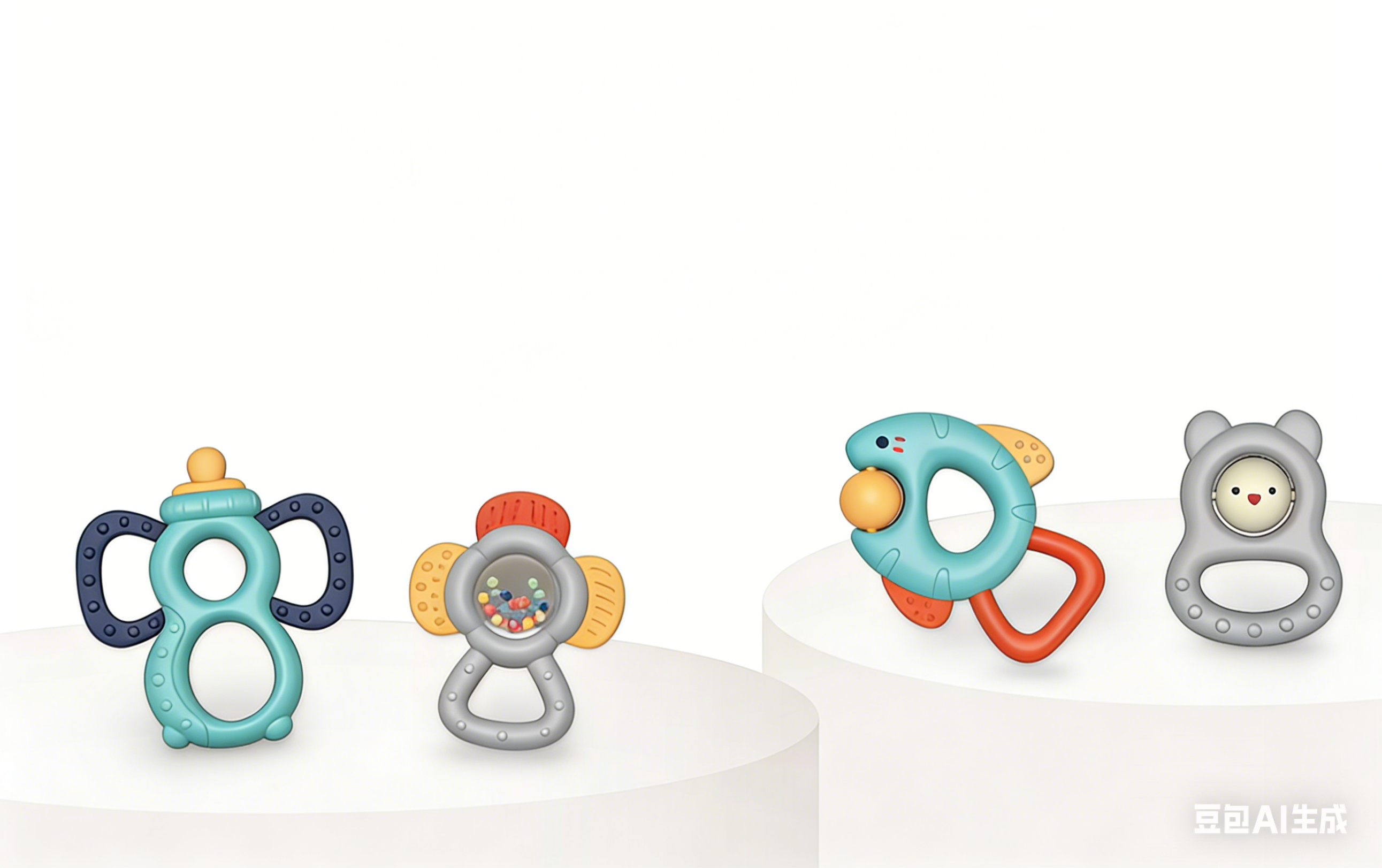 优乐恩868-6婴儿牙胶摇铃套装婴儿牙胶摇铃套装 0-1 岁宝宝益智早教玩具 磨牙安抚抓握训练