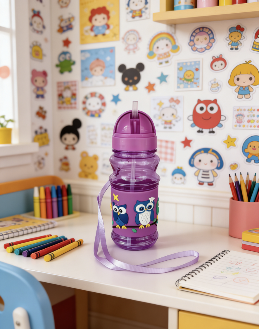Children, toddlers, students, carrying water cups, water bottles, suction cups, straw cups, 400ml, cartoon three-dimensional detail image 4