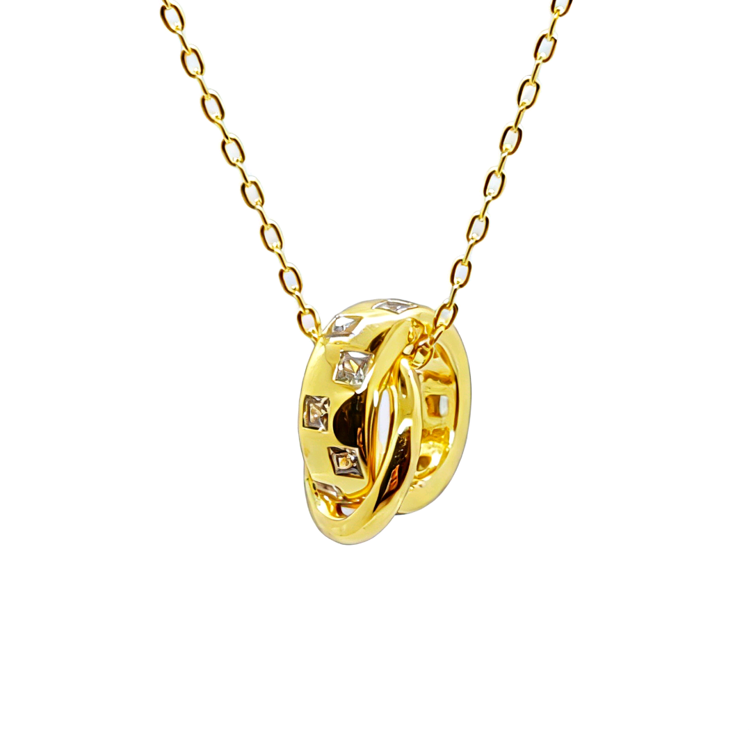 White zirconium double-ring necklace with pearl chain, women's style, patchwork and elegant