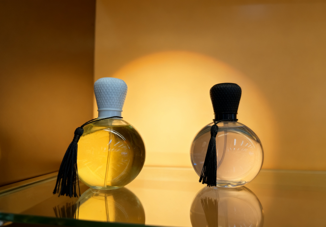 Round glass bottle perfume 100ml, elegant design, long-lasting fragrance, factory wholesale details Picture
