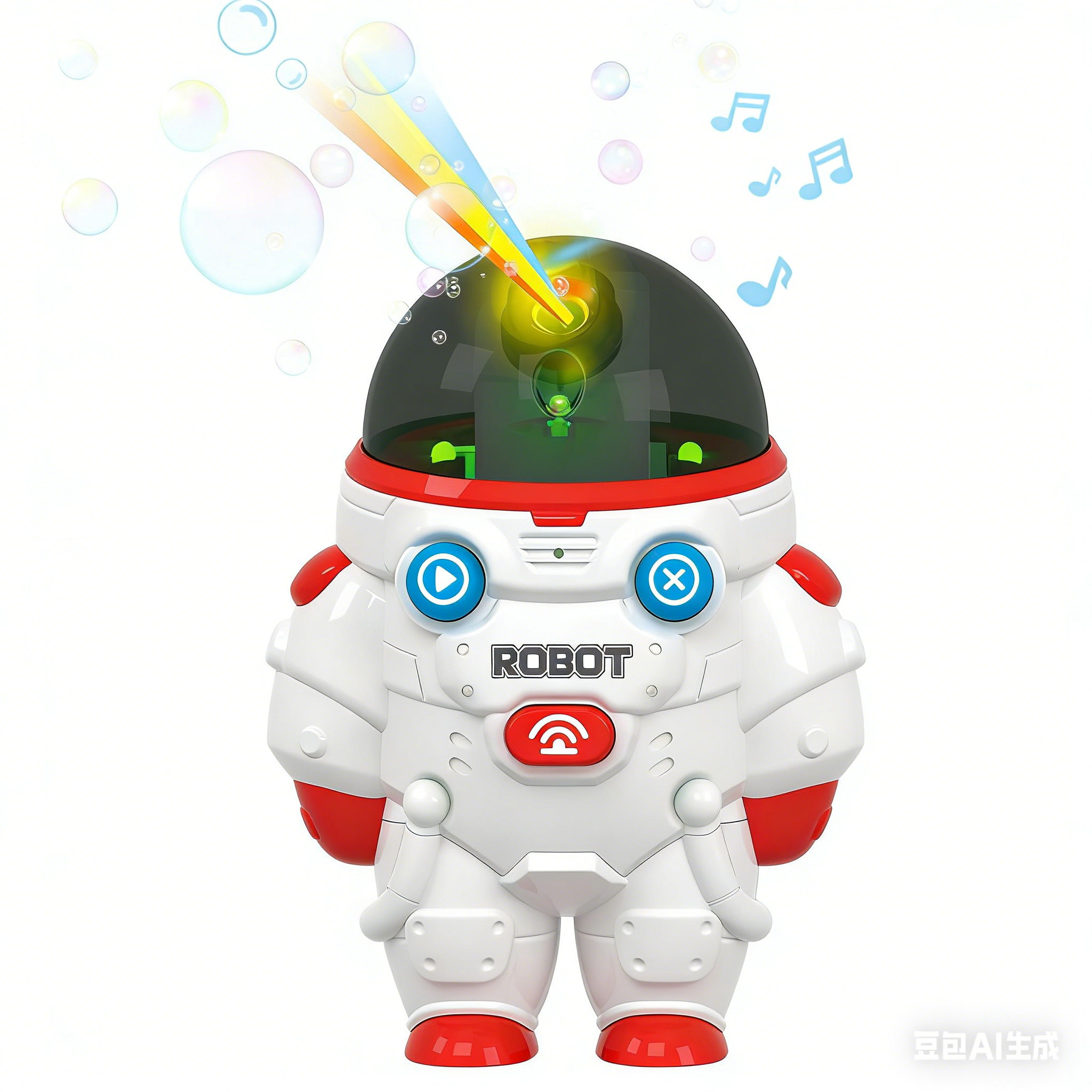 小商王1103B电动立体宇航员灯光泡泡机一键出泡（无需手按）智能机器人儿童早教陪伴学习型玩具
