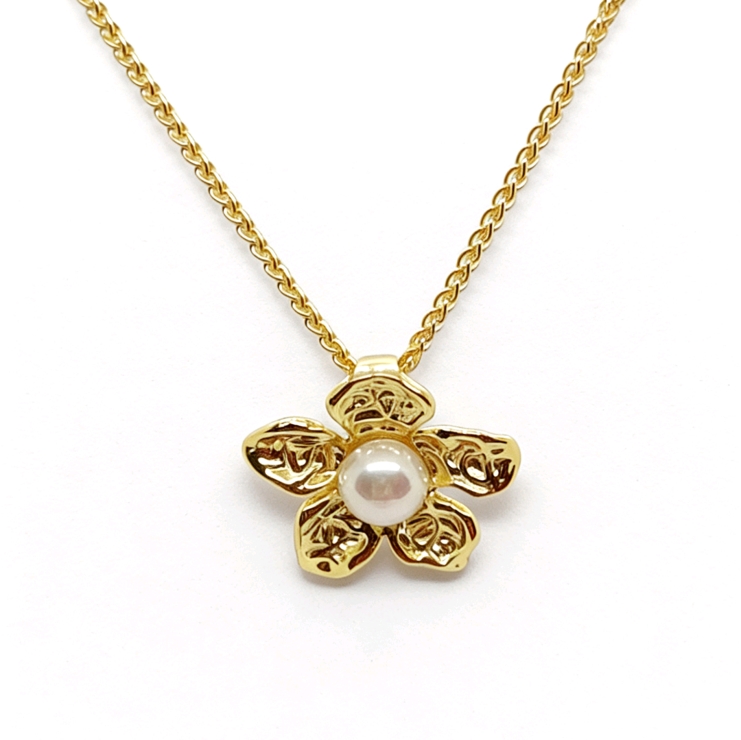 Pearl flower necklace, pearl chain, women's elegant flower pendant necklace details Picture