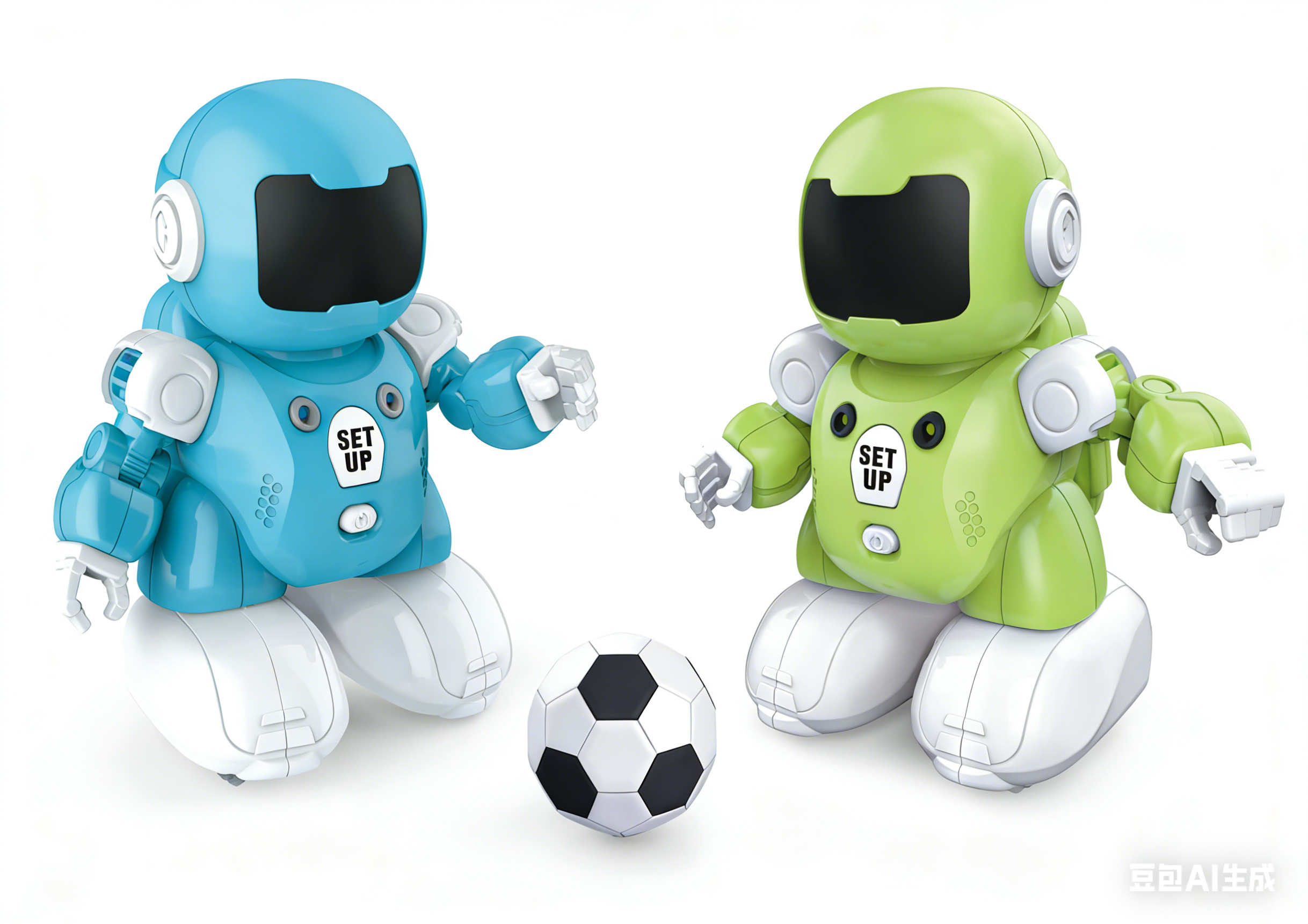Xiaoshangwang DB04 Infrared Remote Control Football Robot (2 pieces each) (with 2 nets and 1 football pad inside) Blue robot and Green robot football combination set
