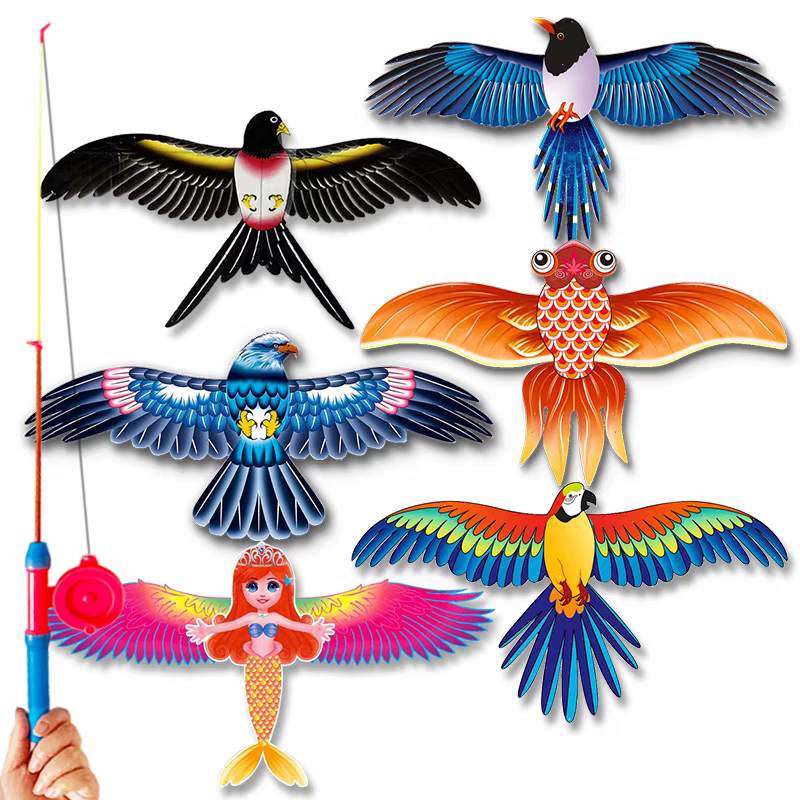 Dynamic fishing rod kite, children's hand-held New Year's style gentle breeze easy to fly beginner cartoon mini kite detail image 2