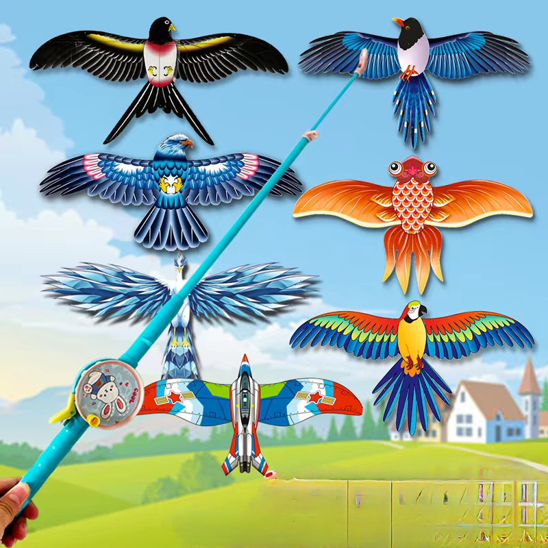 Dynamic fishing rod kite, children's hand-held New Year's style gentle breeze easy to fly beginner cartoon mini kite detail image 4
