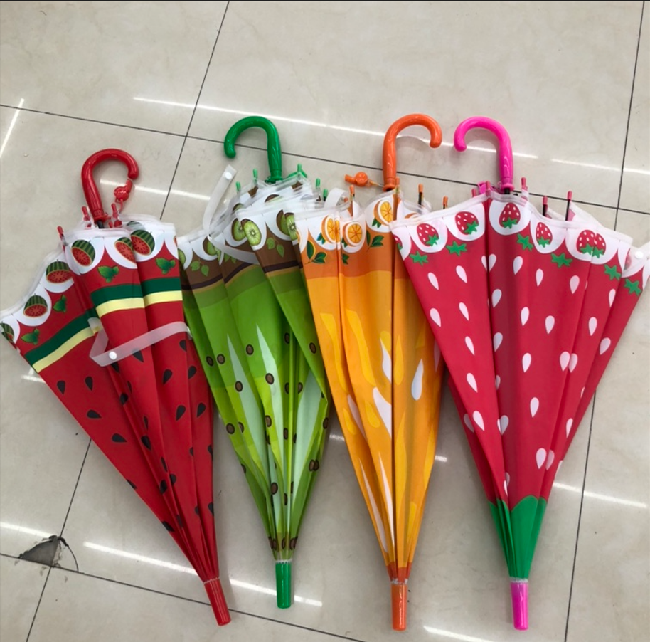 彩色水果图案长柄伞色丁24骨雨伞定制一次性雨伞