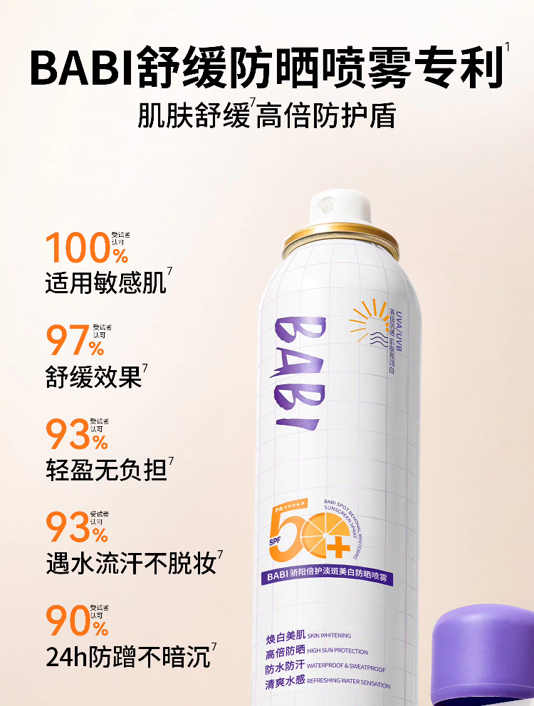 BABI骄阳倍护淡斑美防晒喷雾 全身通用防水防汗防紫外线详情图7