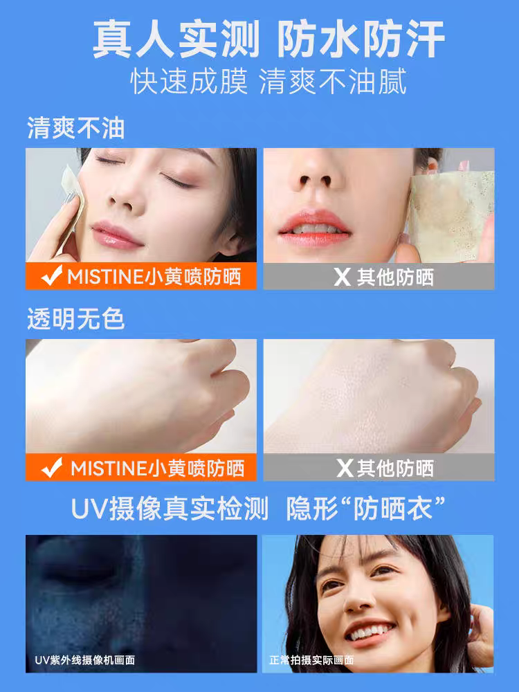 Mistine蜜丝婷水活清透倍护防晒喷雾180ml 防紫外线防水全身通用 白底实物图