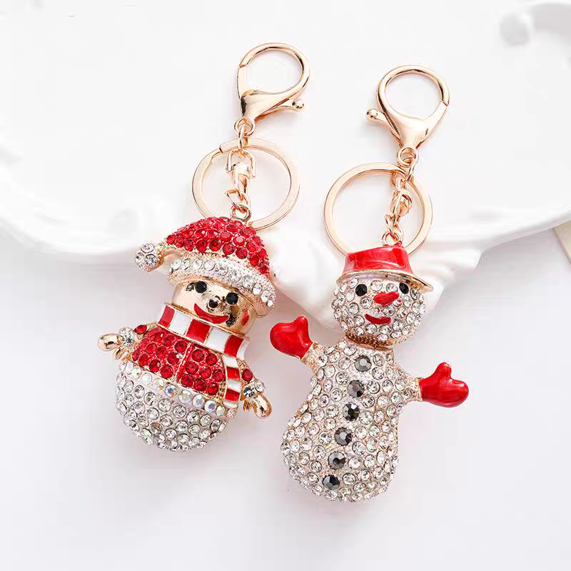 Cross-border new Christmas series: Cute diamond-encruffled Christmas snowman keychain, women's bag keychain small gift Item Picture