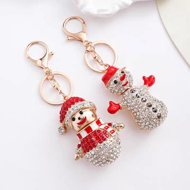 Cross-border new Christmas series: Cute diamond-encruffled Christmas snowman keychain, women's bag keychain small gift detail image 2