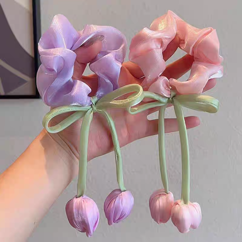 Children's tulip flower hair tie, girls' bun hairstyle, Large Intestine hair tie, Princess 2026 New ponytail hair accessory, Yifan Accessories 03 Item Picture