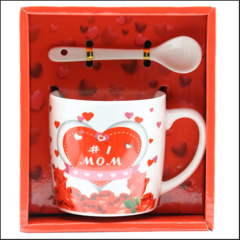 母亲节陶瓷杯勺子MOM mug 爱心伴手礼婚庆礼品盒包装盒