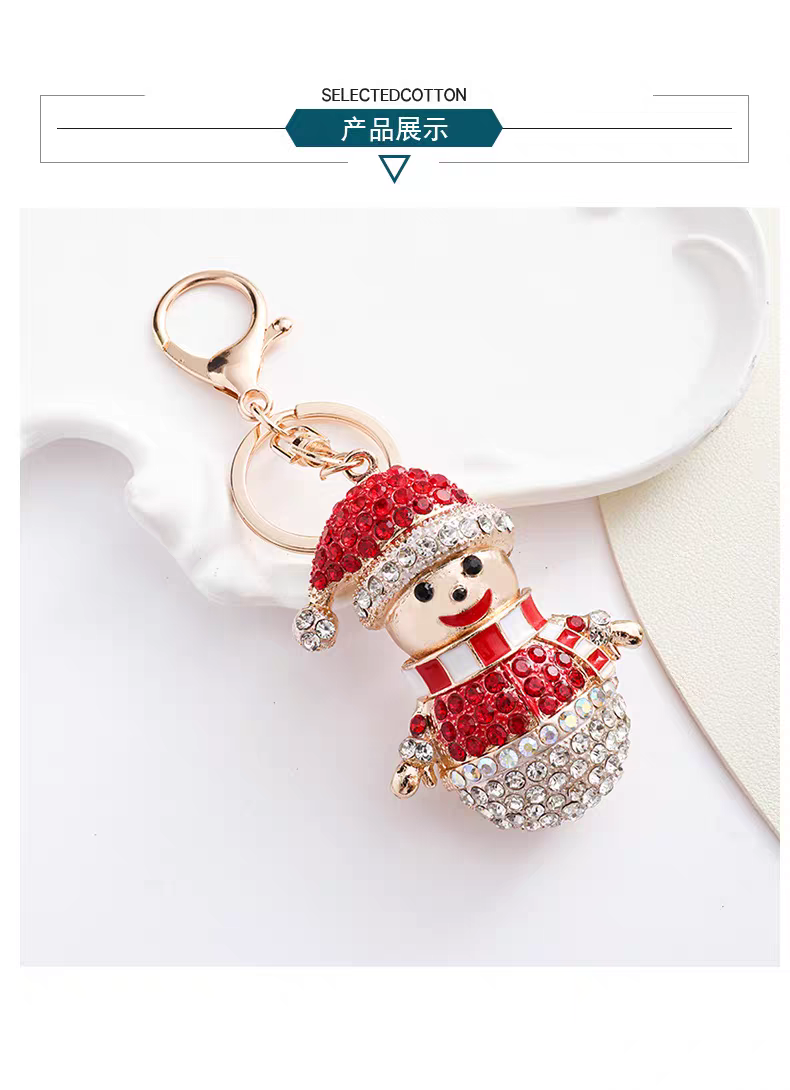 Cross-border new Christmas series: Cute diamond-encruffled Christmas snowman keychain, women's bag keychain small gift