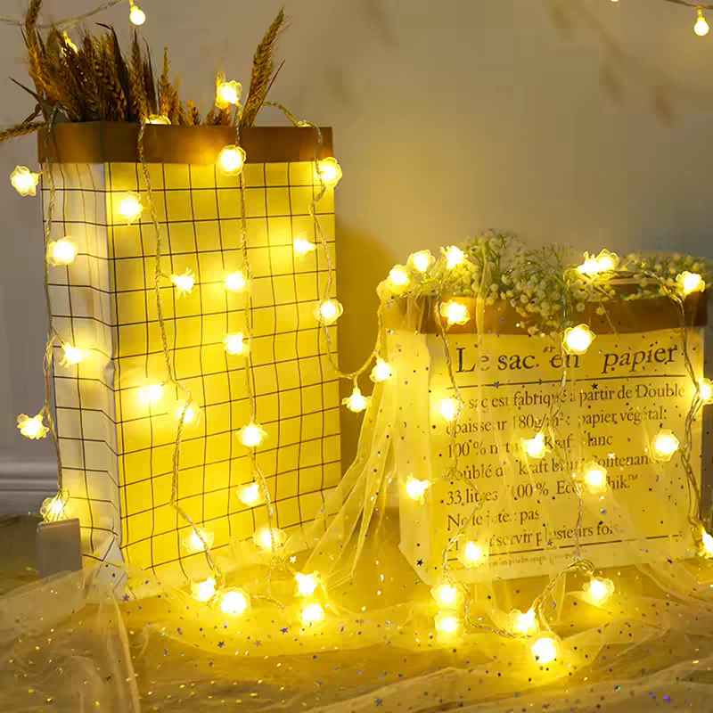 Cherry blossom solar light string, outdoor waterproof courtyard decoration atmosphere light, garden balcony arrangement flash light, led color light, 5 meters, 20 lights Specification image