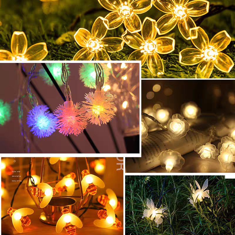 Cherry blossom solar light string, outdoor waterproof courtyard decoration atmosphere light, garden balcony arrangement flash light, led color light, 5 meters, 20 lights details Picture