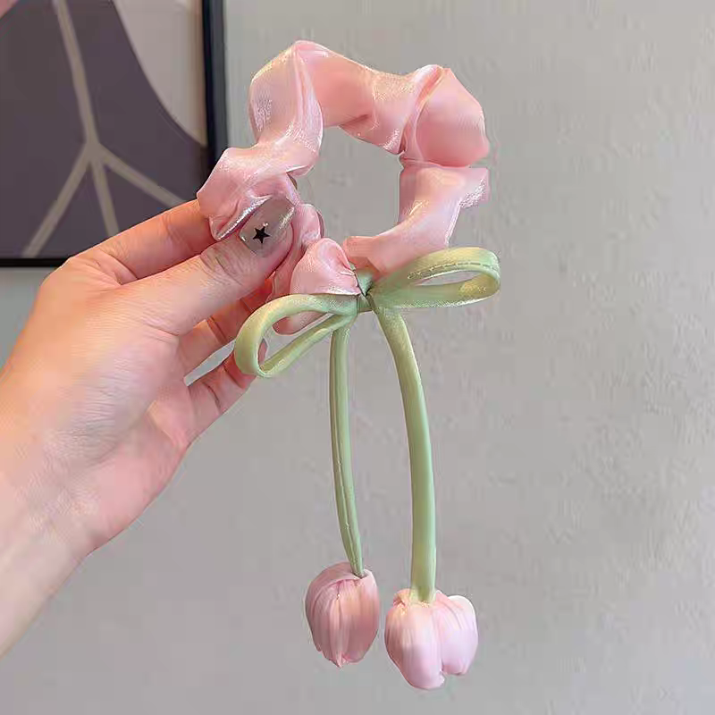 Children's tulip flower hair tie, girls' bun hairstyle, Large Intestine hair tie, Princess 2026 New ponytail hair accessory, Yifan Accessories 03 details Picture