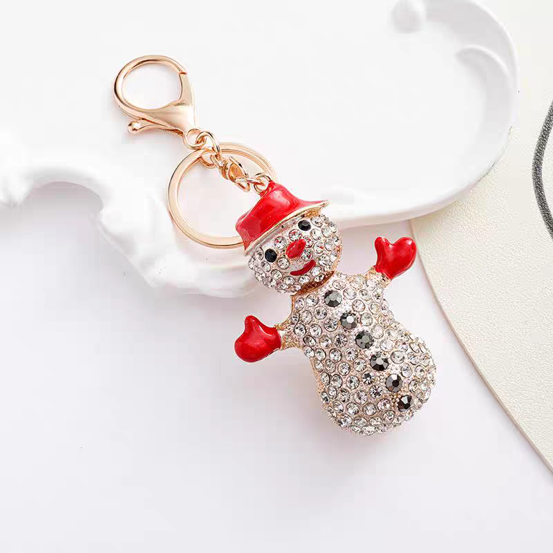 Cross-border new Christmas series: Cute diamond-encruffled Christmas snowman keychain, women's bag keychain small gift Specification image