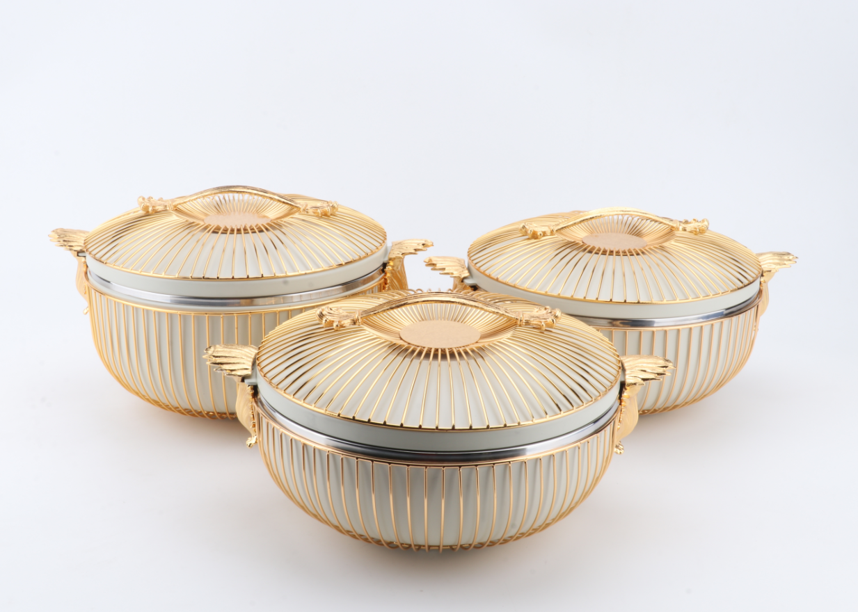 EJSHE 外贸出口不锈钢自助圆形保温饭盒保温锅酒店家用热卖三件套