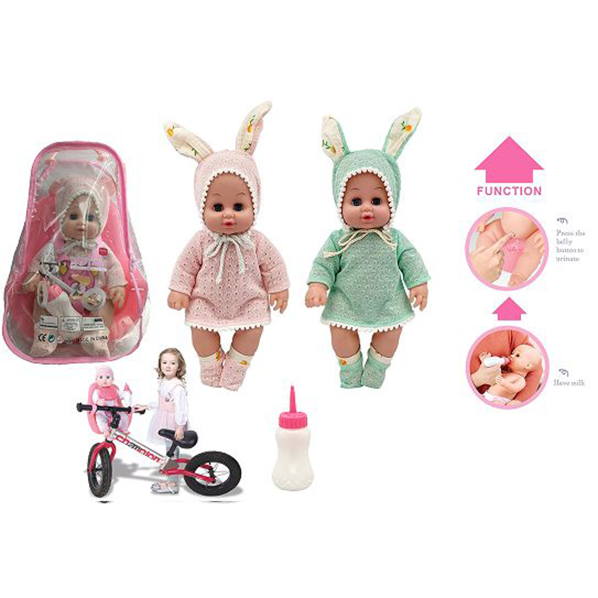 新洋娃娃高端宝宝娃娃玩具14寸搪胶PS注塑身，活眼娃娃带喝水/撒尿，6声IC opp袋装系列扮家家酒玩具-1产品图
