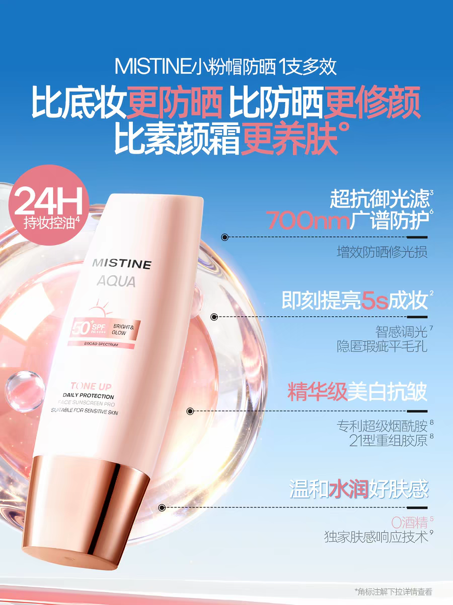 Mistine Water Sensation Beauty Sunscreen Lotion 40ml Small Pink Cap High-Power Sunscreen Natural Cream Isolation Two-in-one details Picture