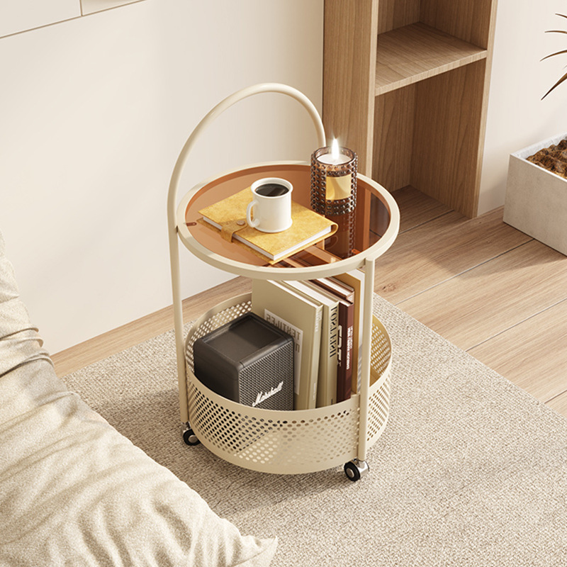 光轴圆形双层带轮置物架电视支架桌面化妆台置物架