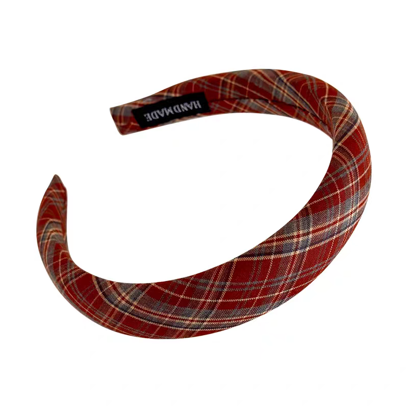 Retro forest-style girl, versatile and youthful, pink checkered sponge fabric hair band, high top hairpin headband for girls detail image 6