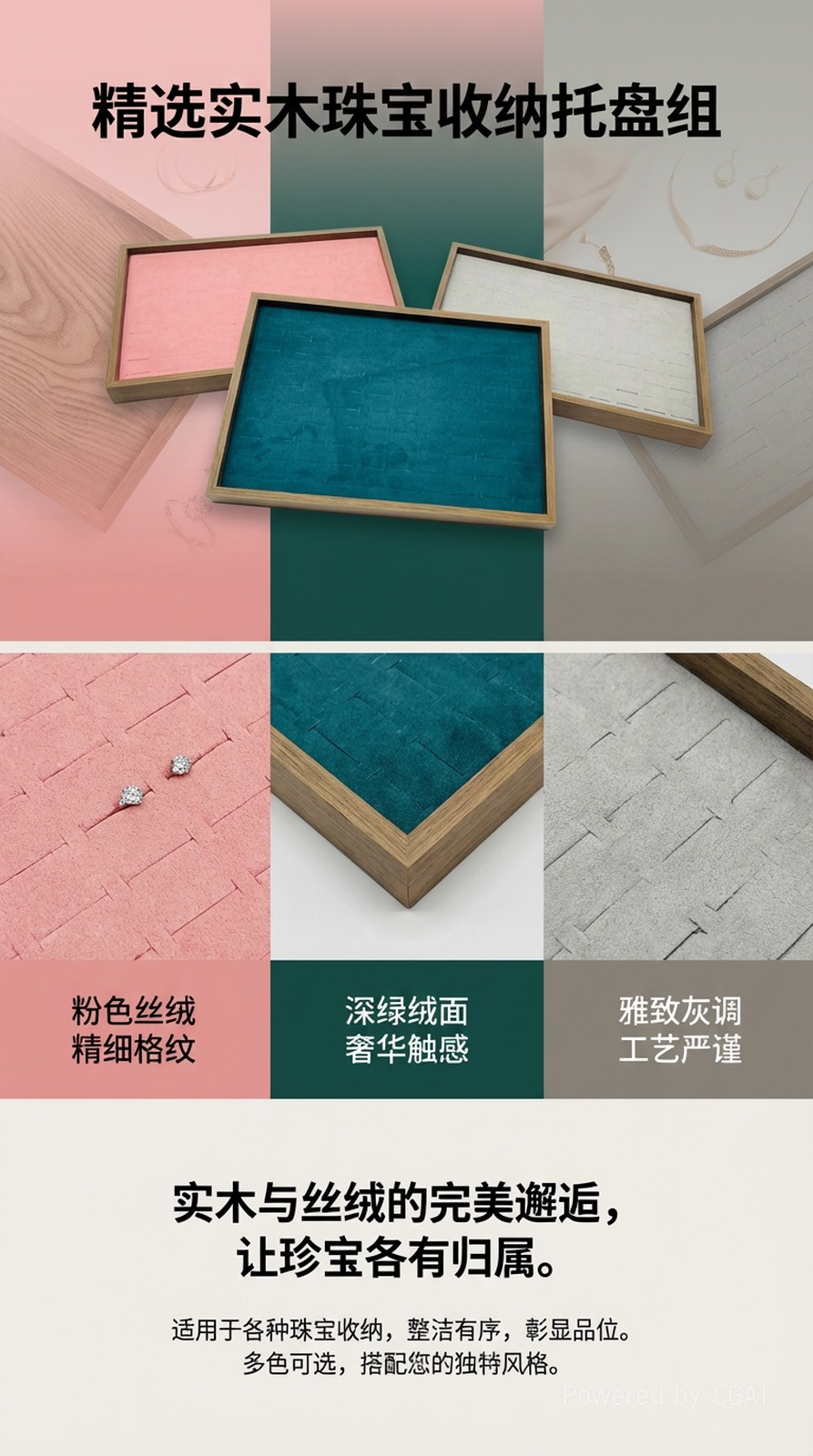 精选实木珠宝收纳托盘组托盘首饰盒内衬首饰盒子药盒收纳展示架