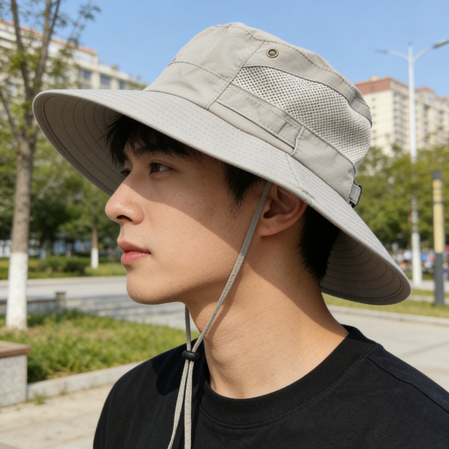 New Korean-style UV-resistant wide-brimmed hat, fashionable outdoor sunshade hat, travel, mountain climbing, fishing and fisherman's hat details Picture