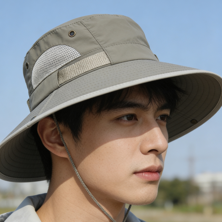 Color-blocked quick-drying soft-brimmed outdoor hat, waterproof and UV-resistant sun hat, travel cycling and mountaineering hat details Picture