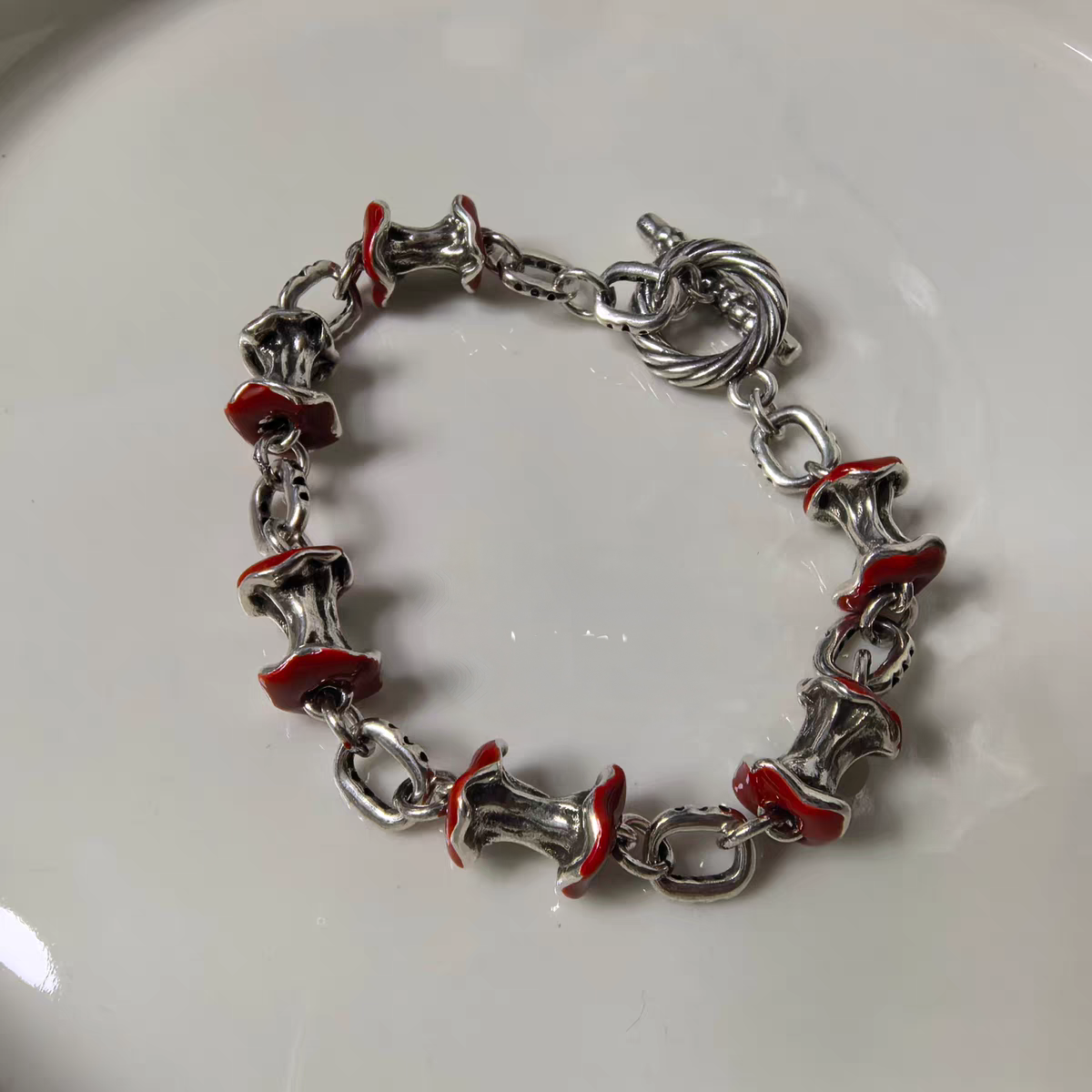 店主自留银饰复古做旧锤纹设计苹果核手链小众设计时尚百搭链饰品产品图