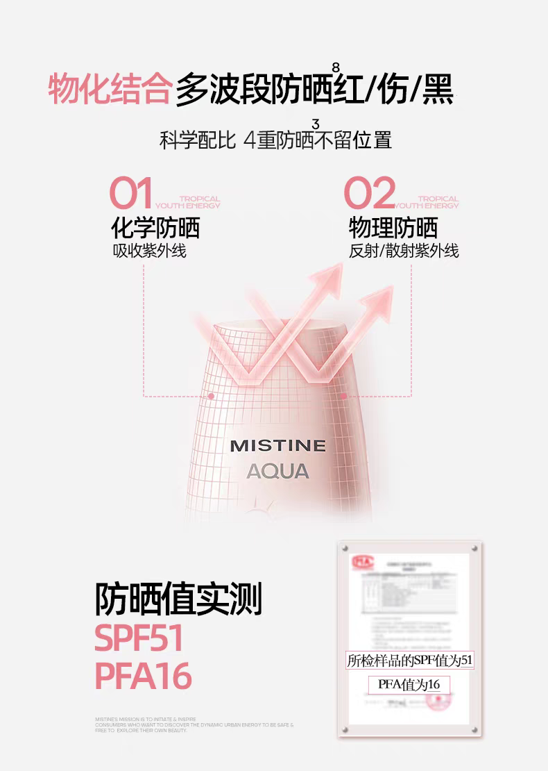 Mistine Water Sensation Beauty Sunscreen Lotion 40ml Small Pink Cap High-Power Sunscreen Natural Cream Isolation Two-in-one detail image 4