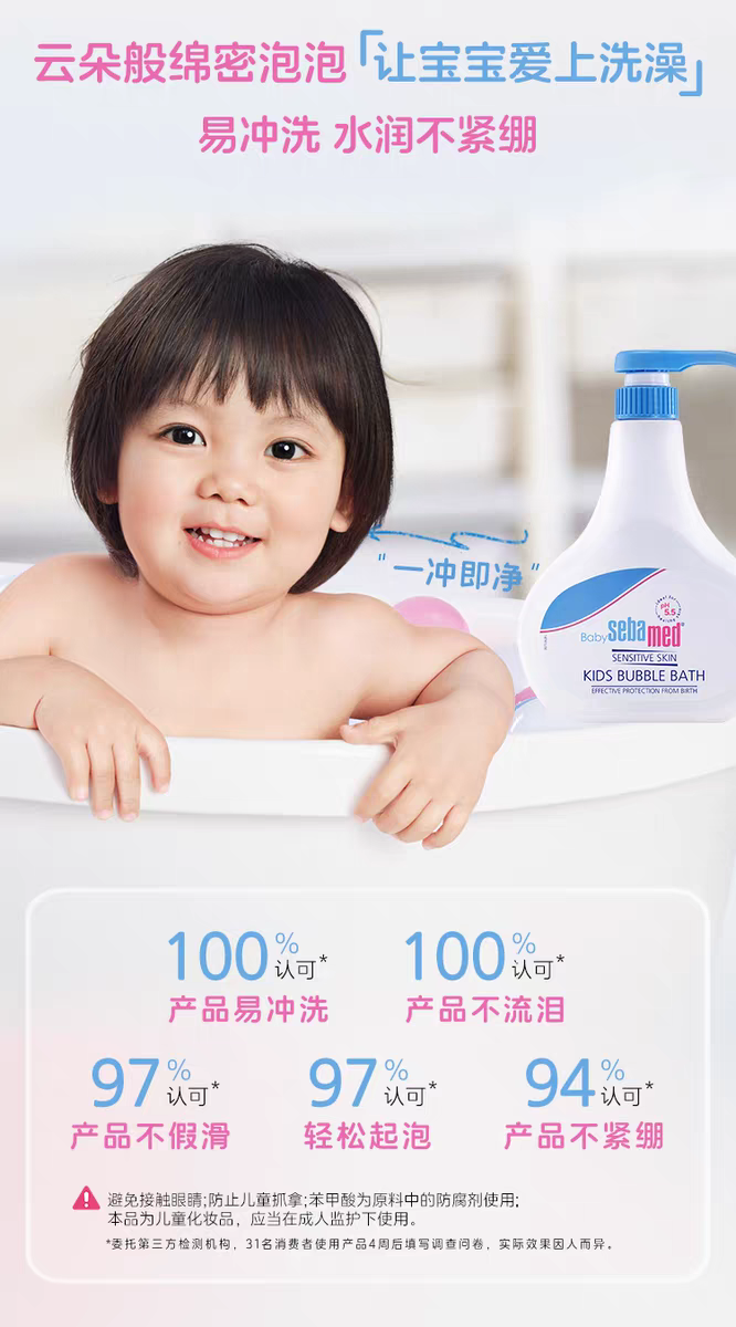 German imported sebamed baby bubble Bath gel 500ml Foam children's and baby boys' and girls' bath gel detail image 5