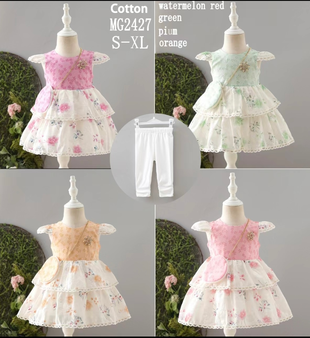 Children's cotton multi-color optional dress set with small bag and white pants