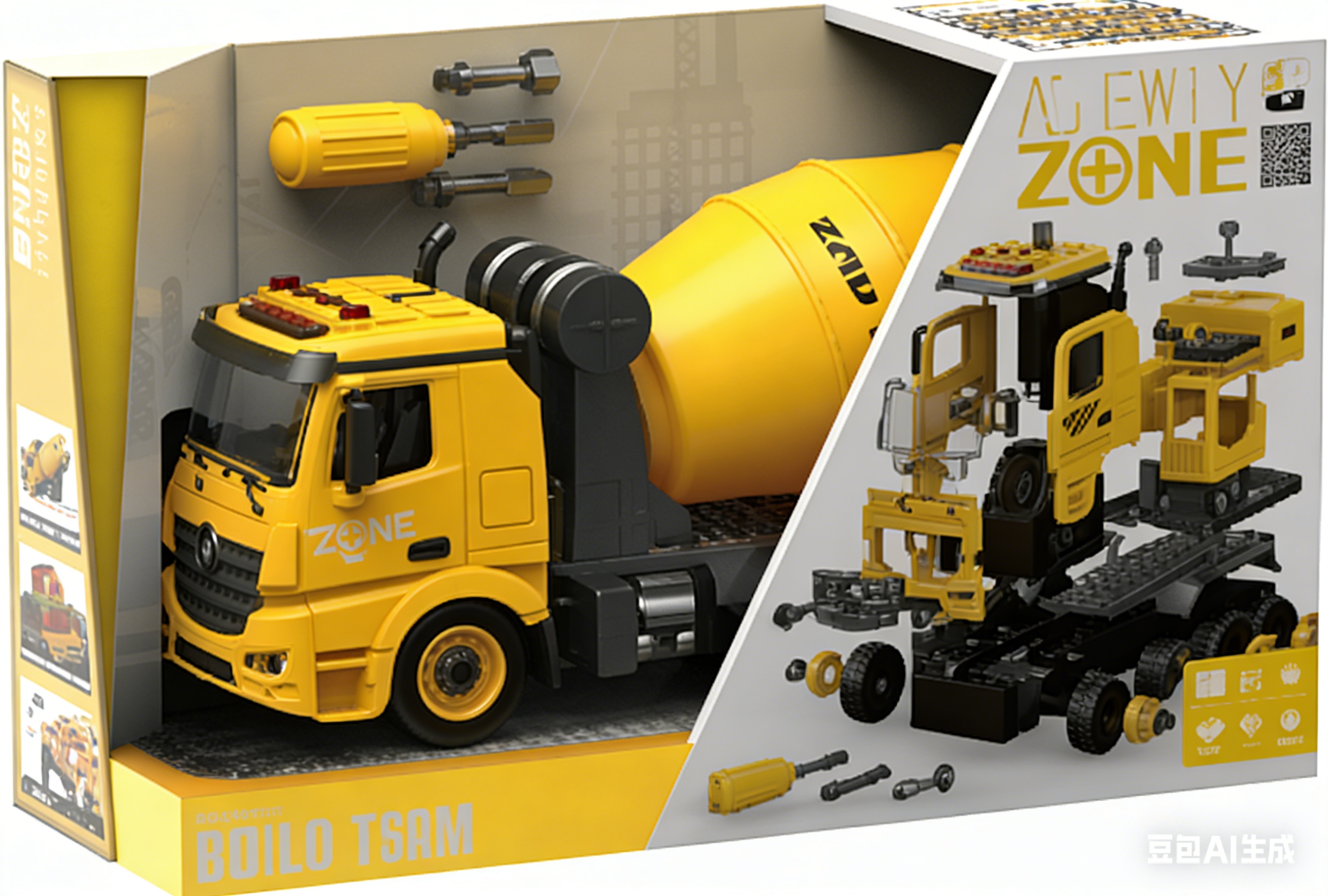 Zhuozhan ·YW9070C disassembly and Assembly sound and light inertial Model car Compatible small building block concrete mixer truck Yellow concrete mixer truck aircraft assembly toy details Picture