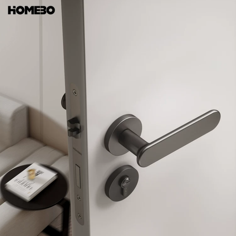 Haobao indoor magnetic bedroom lock, minimalist white lock, solid wood door handle, simple household silent room lock Specification image